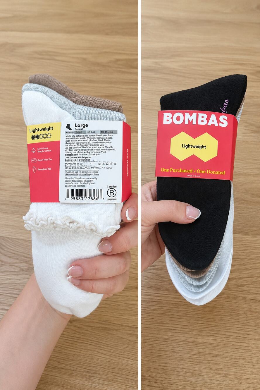 Bombas Women's Ruffle Rib Quarter Sock 4 Pack size large in neutrals - NEW